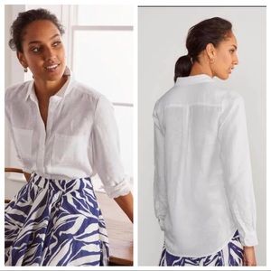 Boden White Linen Button Down Front Pocket Shirt size 10